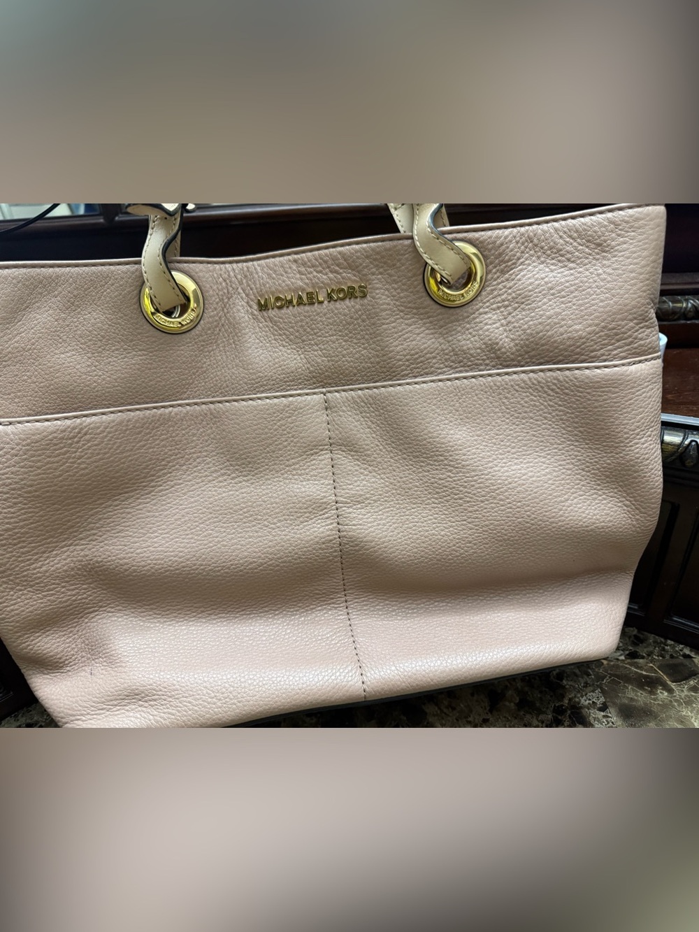 Michael Kors Blush Pebbled Leather Tote with Gold Hardware